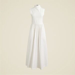 J. Crew Fitted Knit Mock-neck Dress with Poplin Skirt-Cream